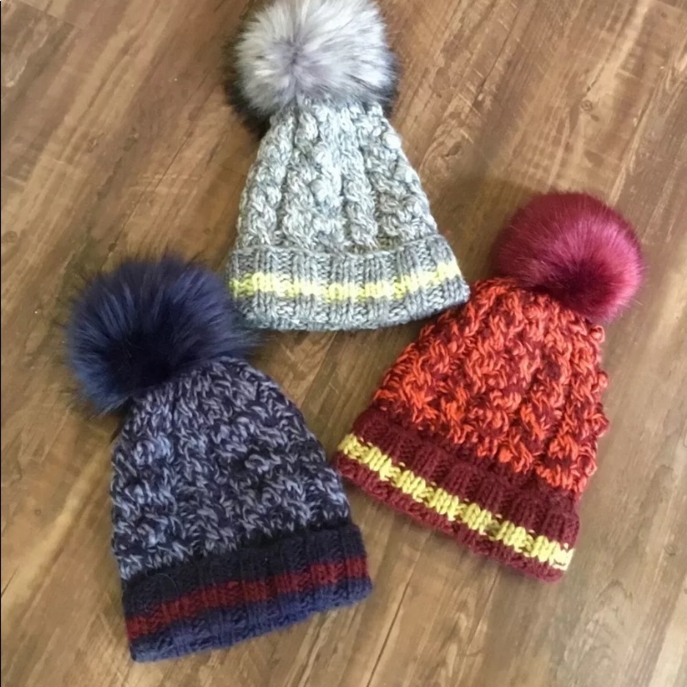 NWT Free People Happy Trails Stripe Pom Beanie Blue